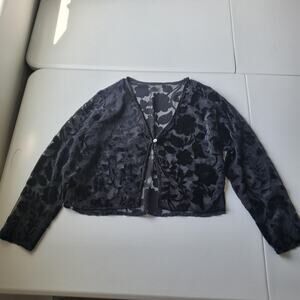 90 Whimsigoth Sheer Velvet Cardi Womens Black Floral Burnout Open Front Button